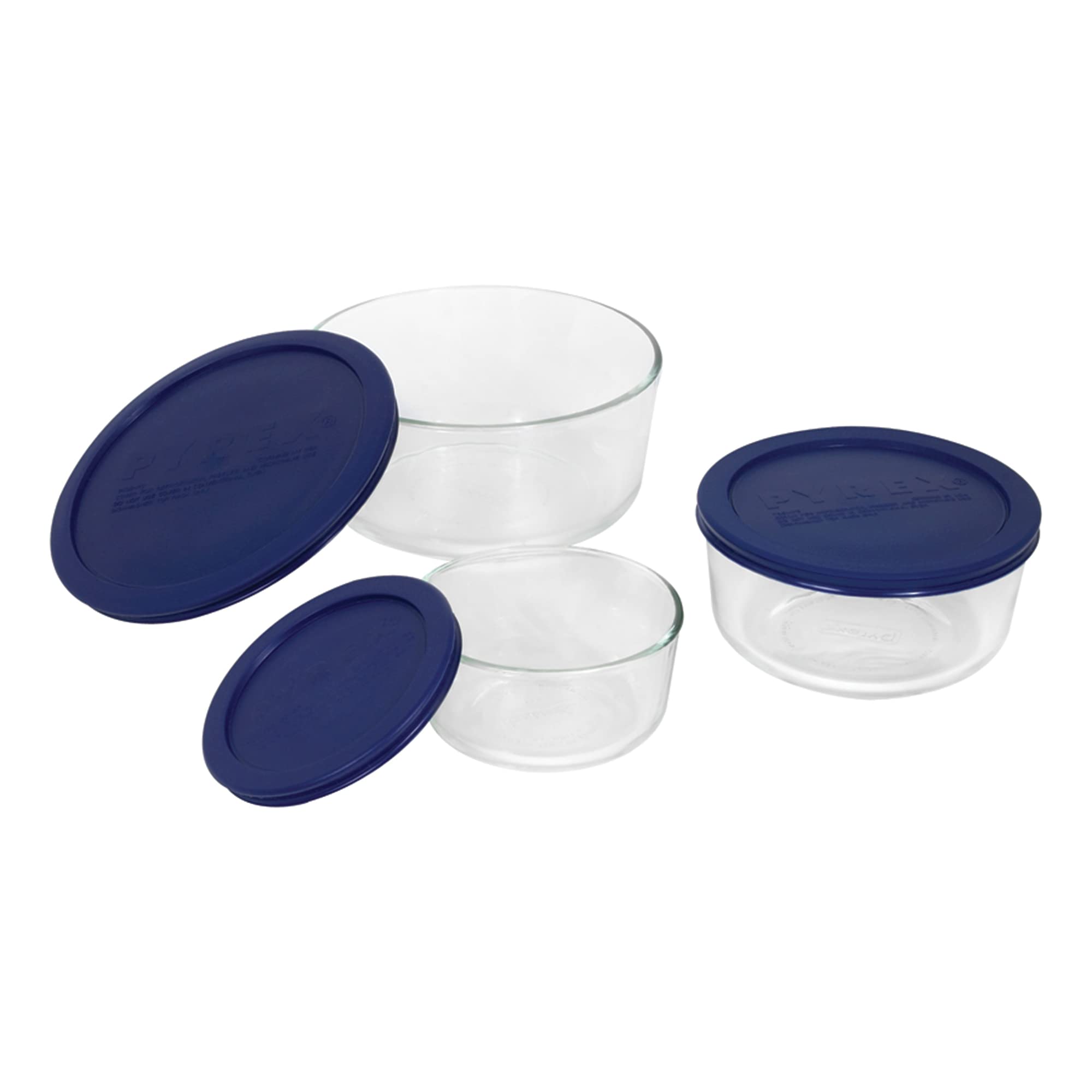 Pyrex Simply Store 3-Pack (2, 4 & 7 Cup) Large Round Glass Food Storage Set With Bpa-Free Lids, Dishwasher, Microwave & Freezer