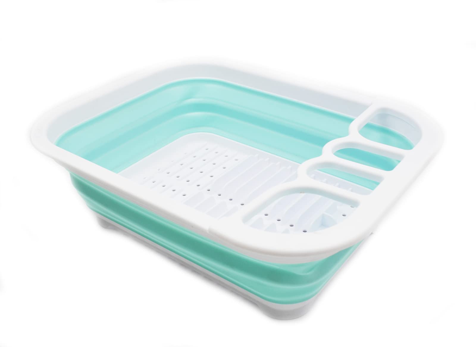 Sammart Collapsible Plastic Dish Drainer - Foldable Drying Rack Set - Portable Dinnerware Organizer - Space Saving (1, White/Lak
