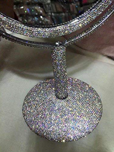 TISHAA Bling Makeup Vanity Mirror - Luxury Stand 2X Magnification Double Sided Glass Cosmetic Crystal Rhinestone Diamond Glitter Portable Desk Bathroom Bedroom Tabletop