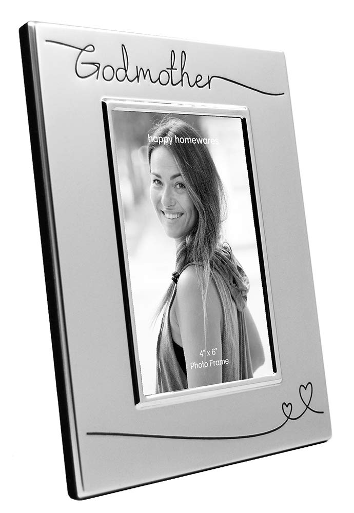 Haysom Interiors Beautiful Two Tone Silver Plated Godmother 4 x 6 Picture Frame with Black Velvet | Unique and Thoughtful Gift I