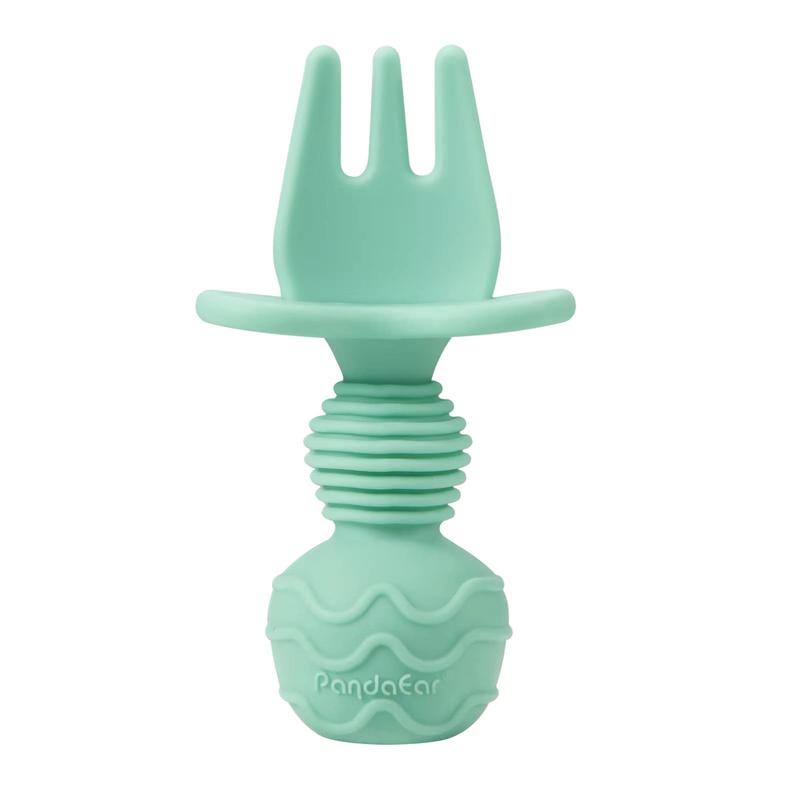 PandaEar 4 Pack Silicone Baby Spoons and Fork Feeding Set- Anti-Choke First Self Feeding Utensils for Baby Led Weaning Ages 3 Months (Cyan+Blue)