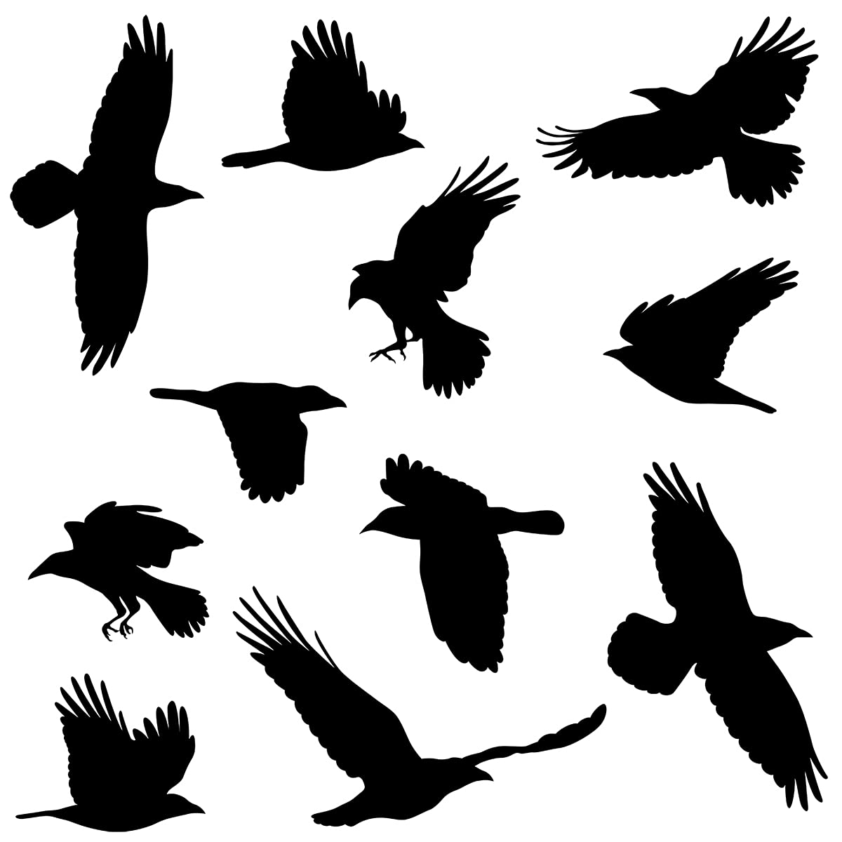 Woyinis Removable Large Crow Wall Decals Black Raven Wall Stickers Peel & Stick Individual Raven Birds Set Living Room Bedroom W