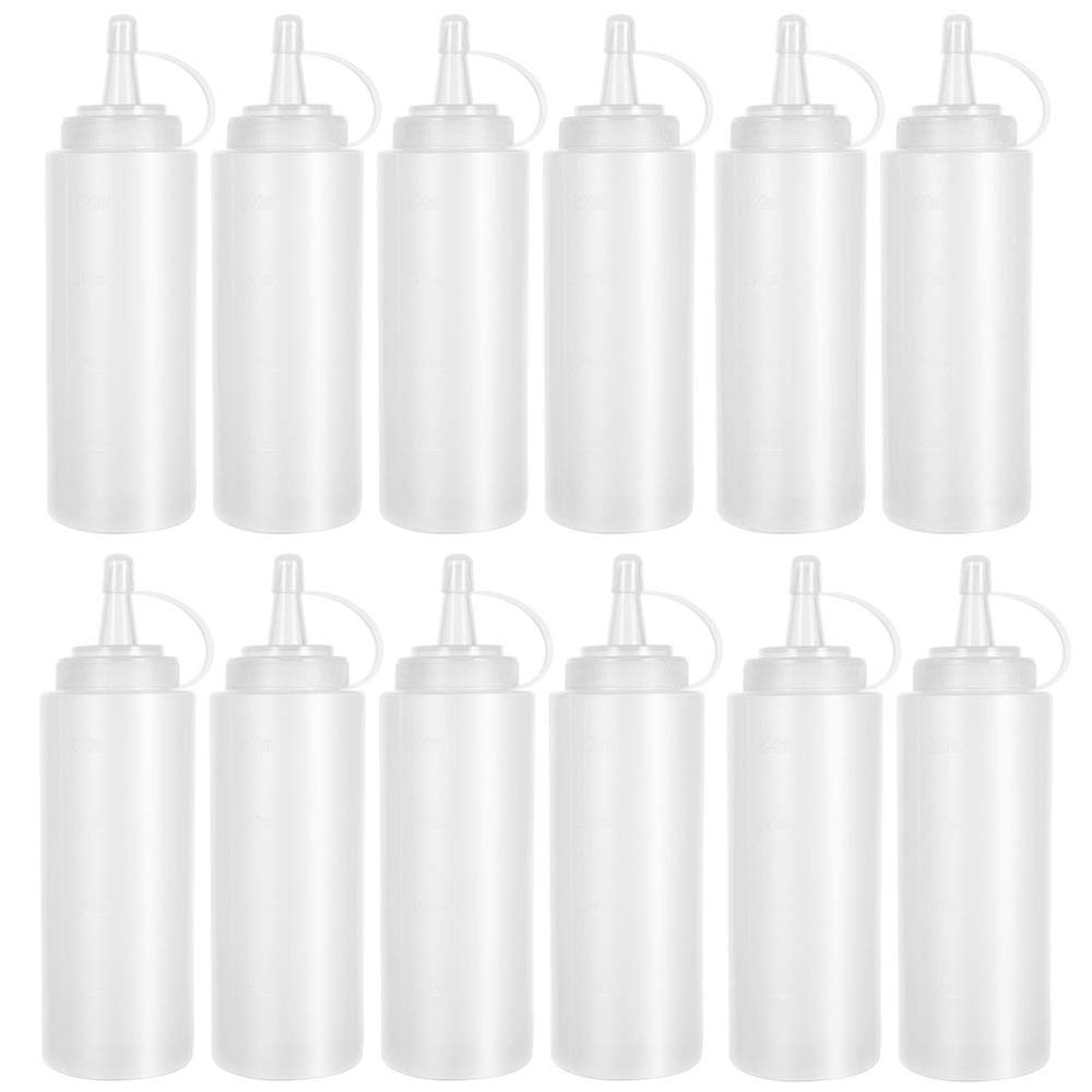 Anyumocz 12 Pack 8 Oz Plastic Squeeze Bottles Multipurpose Squirt Bottles For Ketchup,Condiments,Bbq Sauce,Dressing,Barbecue,Gri