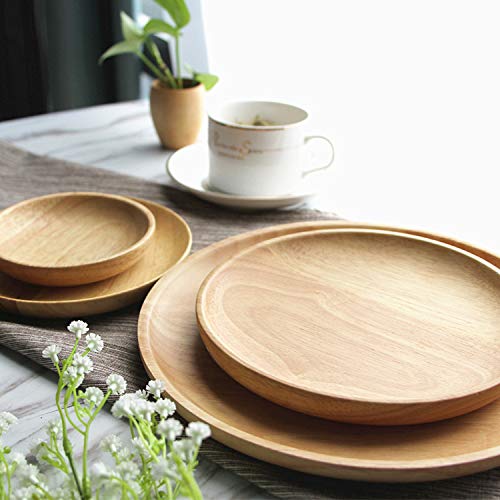 2 Pack 5.9 Inch Round Wood Dish, Plate Acacia Wooden For Food Dish, Sweets Fruit Dessert Coffee Dish, Round Wood Dinner Tablewar