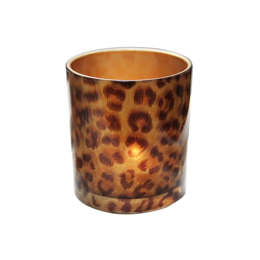 KiaoTime Glass Candle Holder Tealight Stand Cup Fragrance Warmer Leopard Print Candlestick Holder Desktop Centerpiece for Home W