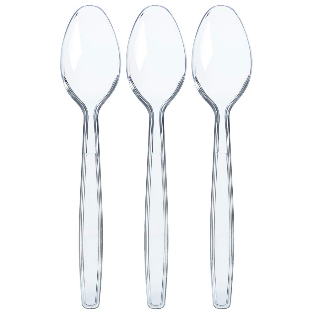 Prestee 300 Clear Plastic Spoons Bulk  Plastic Silverware Spoons  Plastic Spoon Heavy Duty Cutlery  Disposable Spoons Flatwar