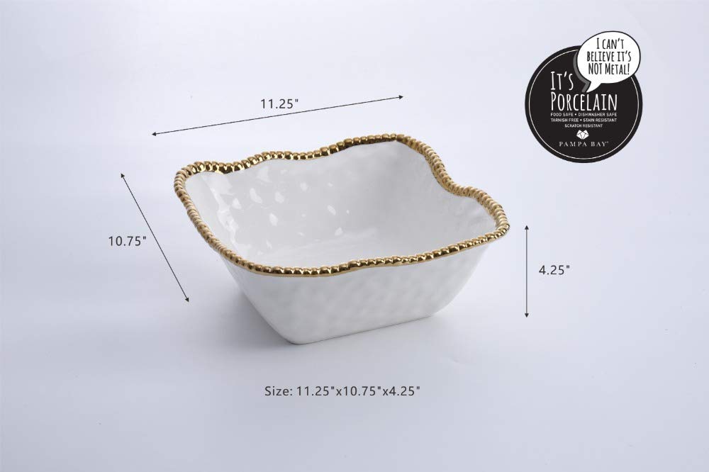 Pampa Bay Golden Salerno Porcelain Large Square Salad Bowl