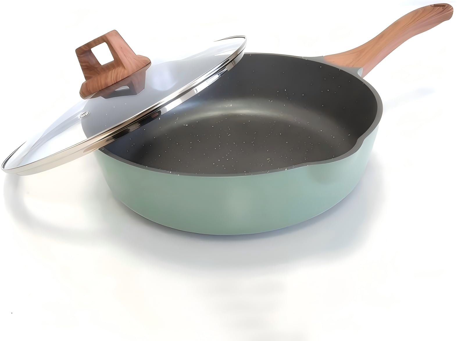 YYJINGYOU Nonstick Frying Pan Skillet with Lid, Omelette Pan, Induction Compatible, Emerald Green, 10 inch