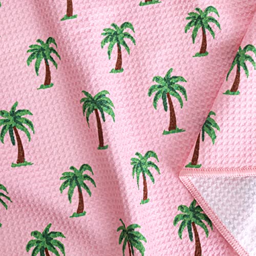 Playing It Forward Pink Palm Trees Golf Towel with Clip for Women and Men  Microfiber Waffle and Ball Towels  Set of 2