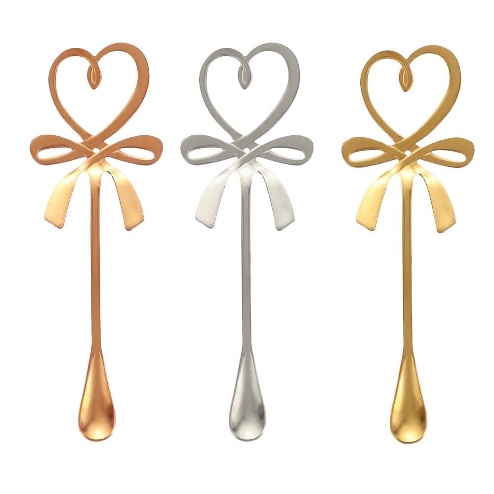 3 Pcs Stainless Steel Coffee Stirring Spoon, Love Heart Bowknot Hanging Cup Spoon Coffee Spoon Teaspoon, Long Handle Dessert Spo