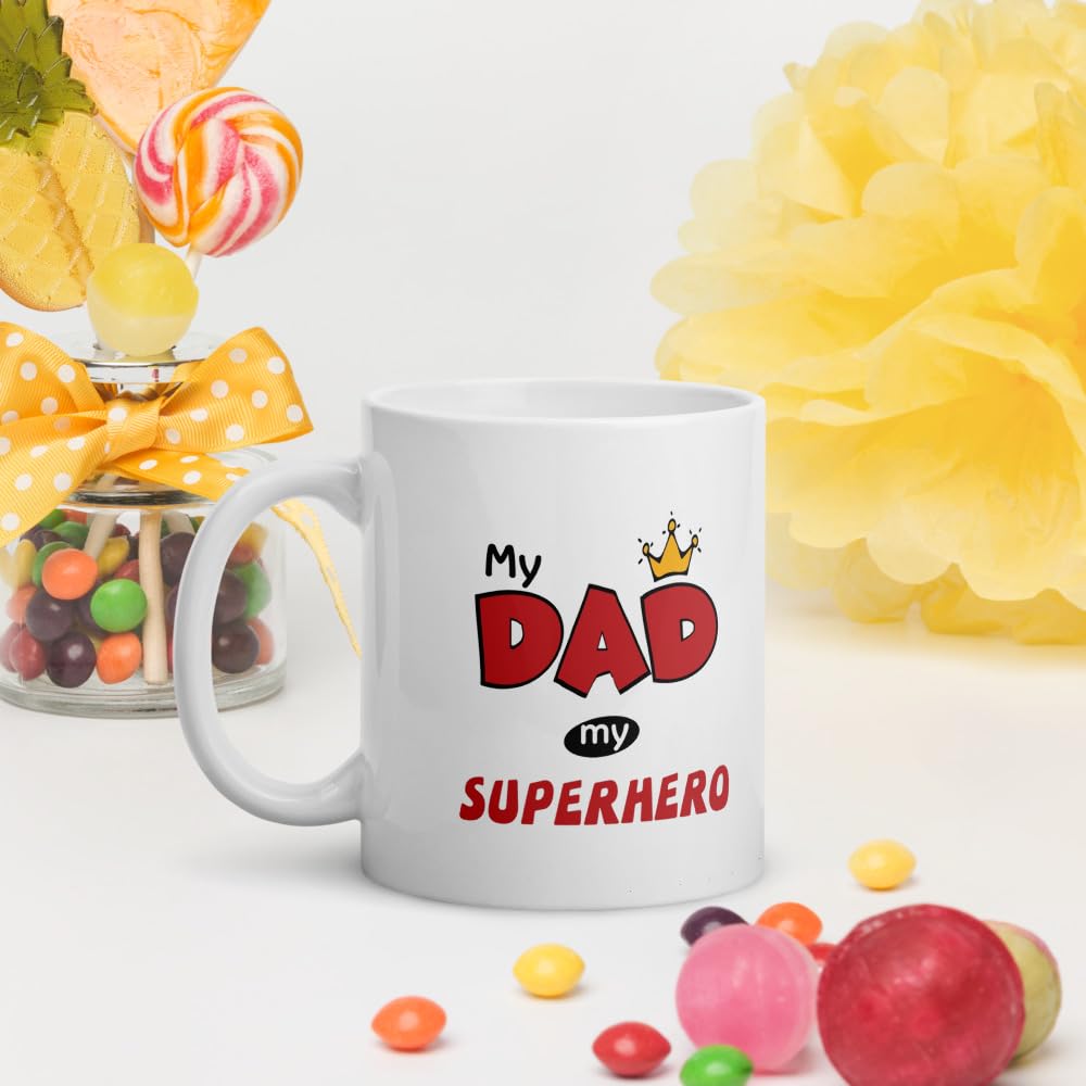 PRINTZILLA PZWM CM12 Microwave Safe Coffee Mug for Gift to Sister Brother Rakhi Birthday 300ml, My Dad My Superhero