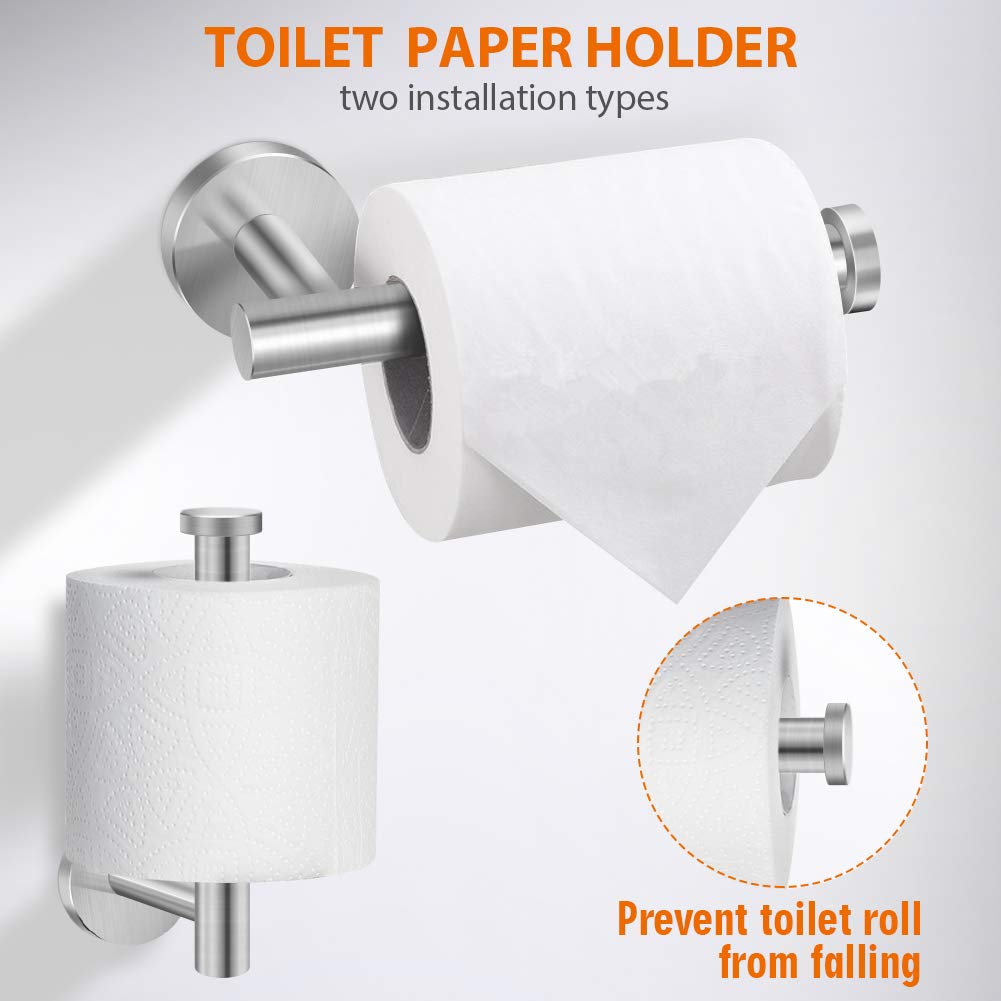 Tudoccy 5-Pieces Bathroom Hardware Set Brushed Nickel SUS304 Stainless Steel Round Wall Mounted - Includes 16'' Hand Towel Bar  Toilet Paper Holder  3 Robe Towel Hooks Bathroom Accessories Kit