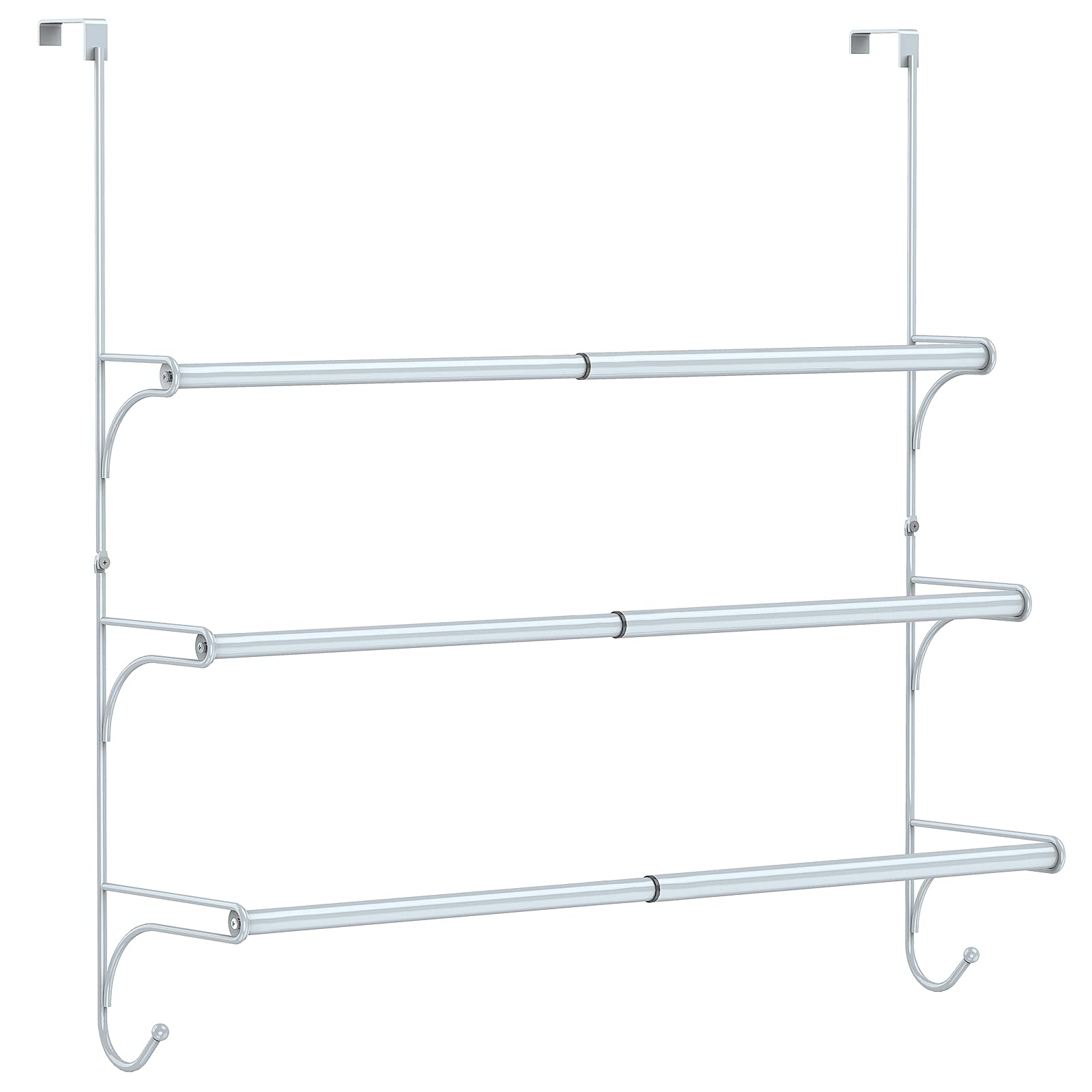 Auledio Adjustable Over The Door Triple Towel Rack With Hooks,Silver
