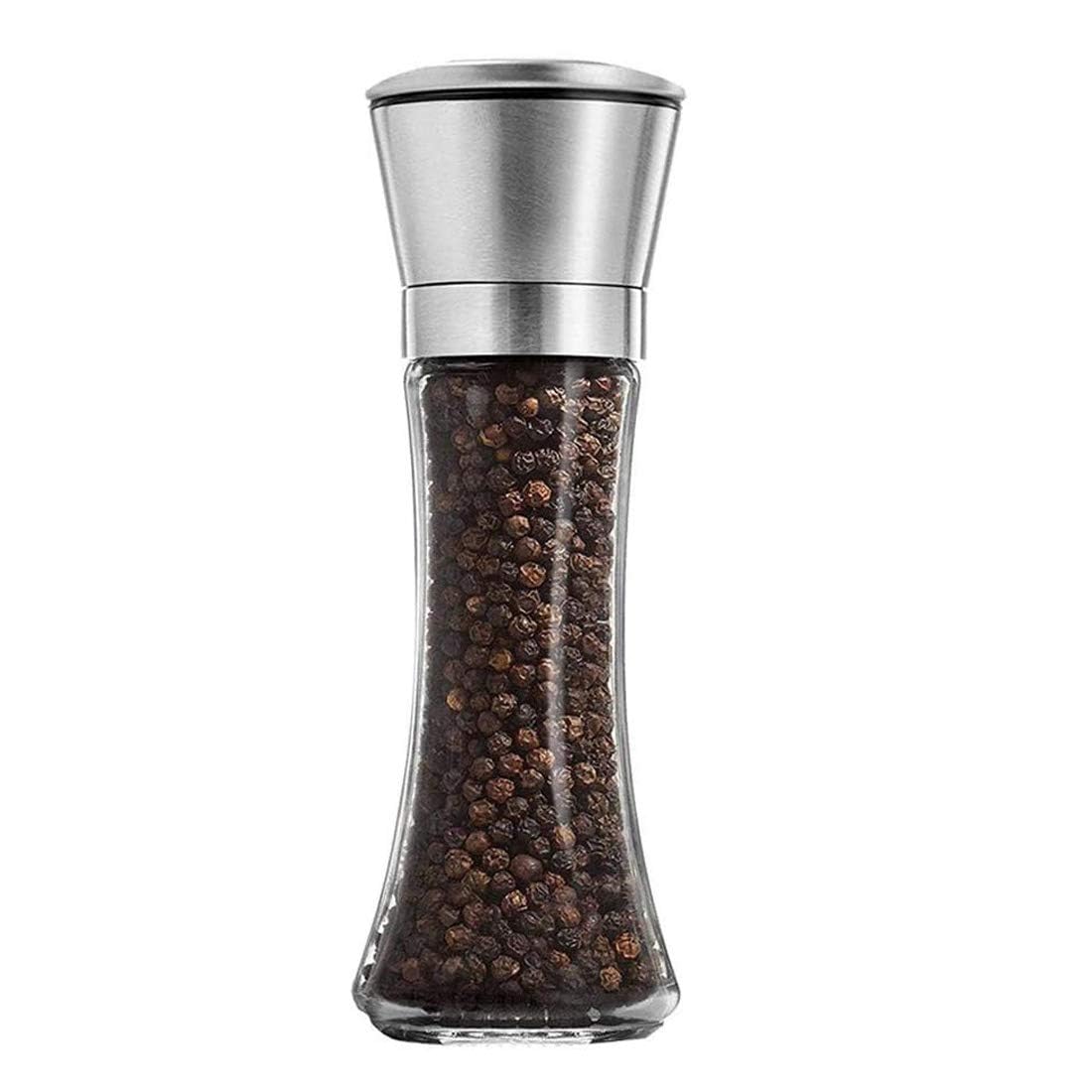 Salt And Pepper Grinder Tall Size - Black Pepper,Herb Shakers Mill Refillable Manual - Stainless Steel Lid - Adjustable Coarsene