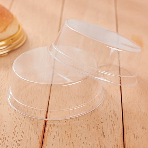 Cake Box - 50 Sets Diameter 3 3/4 Inch X H 1 1/4 Inch Clear Plastic Mini Cake Box - Feast Cupcake Box - Muffin Box Biscuit Box F