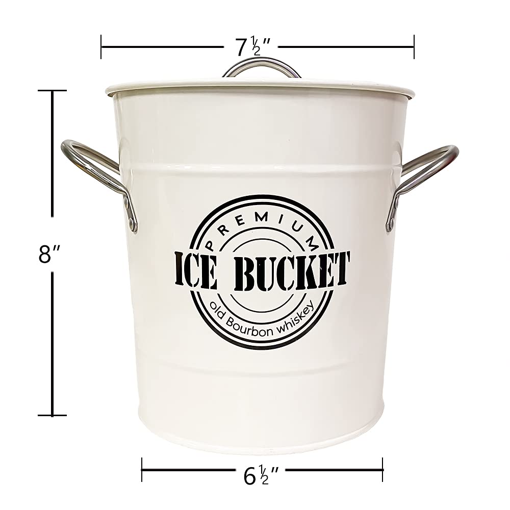 Home By Jackie Inc T586A 4L Cream White Metal Galvanized Double Walled Ice Bucket Set With Lid And Scoop