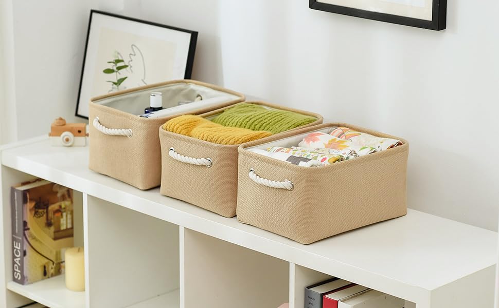 Thewarmhome Storage Bins For Shelves - Medium 3Pack 13.8L*9.8W*6.7H Inch Canves Storage Basket For Organizing, Fabric Storage Wi