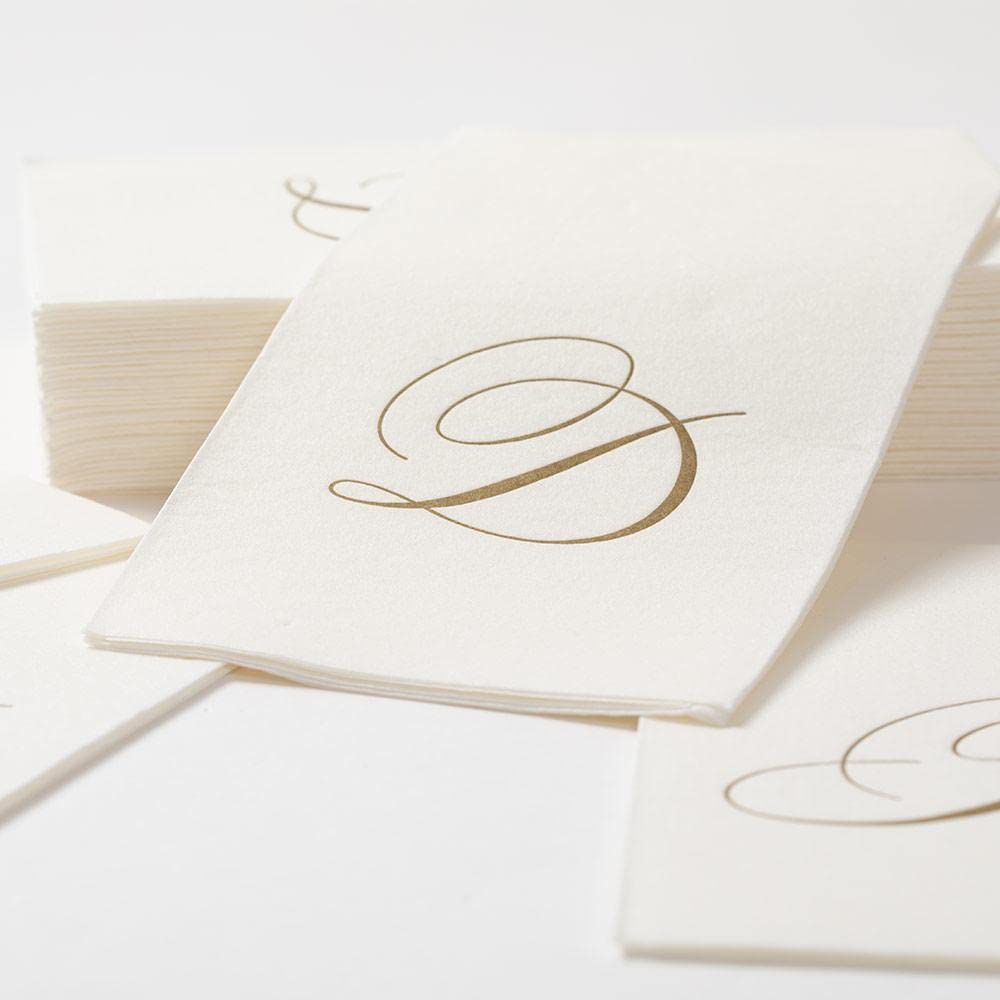 Caspari White Pearl & Gold Paper Linen Boxed Guest Towel Napkins In Letter T - Three Packs Of 24