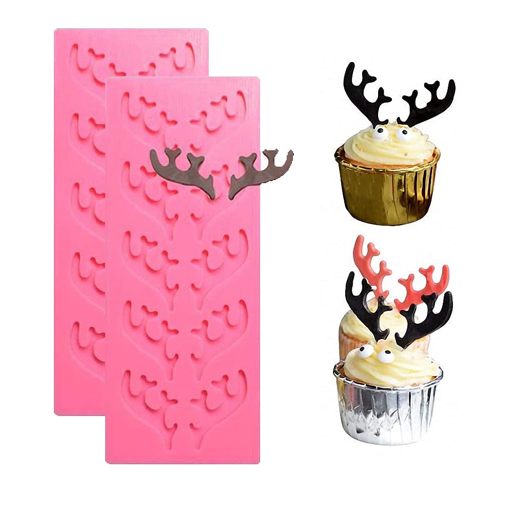 Cestony 2Pcs Antlers Shape Silicone Fondant Molds For Diy Cake Fondant Biscuit Cookies Sugar Pudding Chocolate Hard Candies Dess