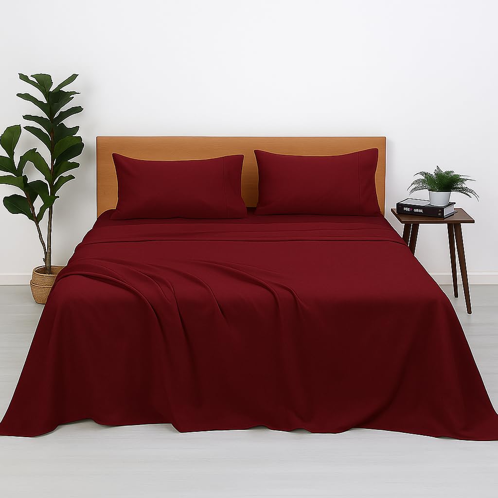 Bright Dcor- 1800 Brushed Microfiber Bedsheet | Bedsheets | Bed Sheet | Chadar - Soft And Breathable - Flat Sheet With 2 Pillow 