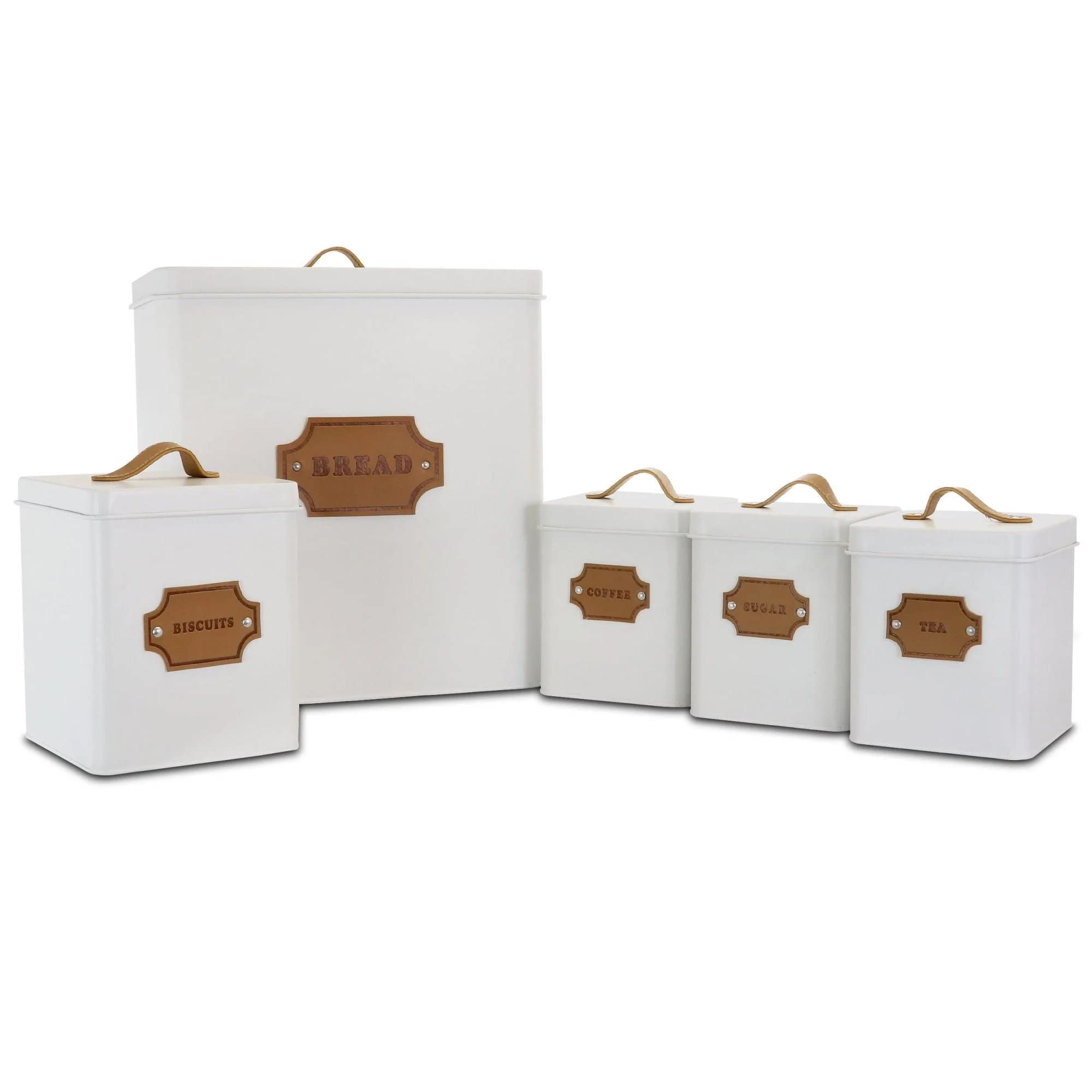 Megachef Storage And Organization Food And Coffee Canister Set Collection, 5 Piece, Matte White