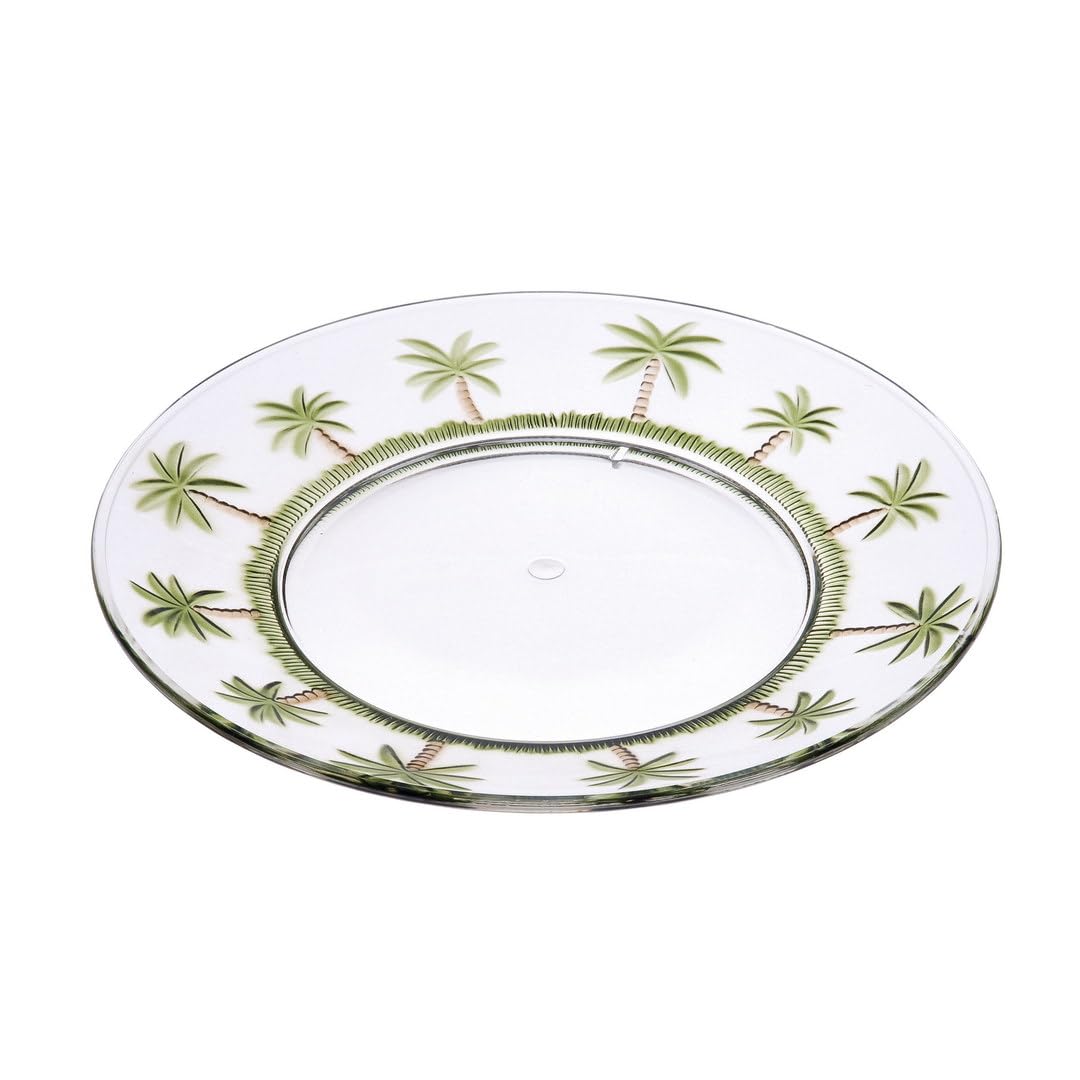 Leadingware Palm Tree Design 9'' Acrylic Dinner Plates Set Of 4, Crystal Clear Plastic Plates Reusable, Unbreakable Kitchen Plat