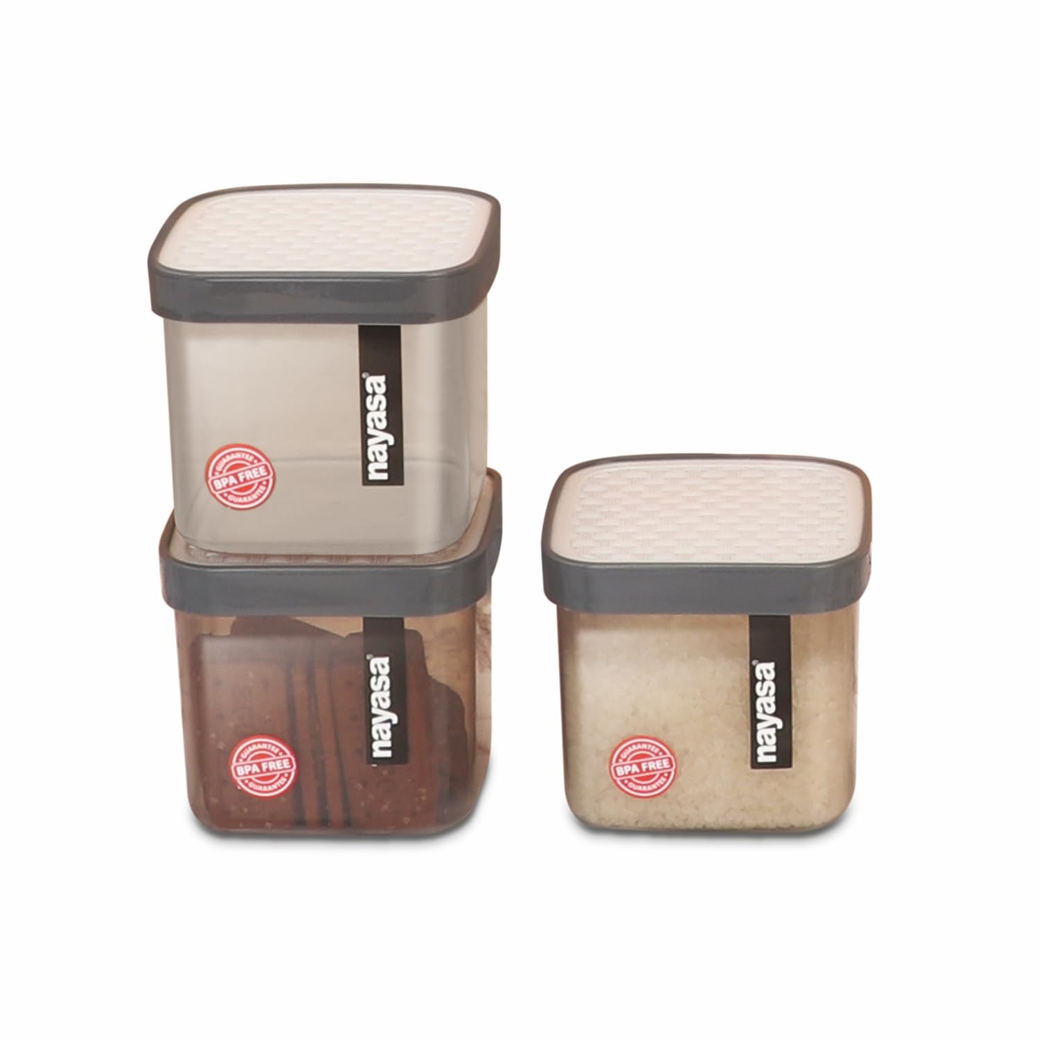 Nayasa Fusion 750 Ml Bpa Free Food Grade Airtight Kitchen Storage Stackable Containers  Set Of 3 | Grey