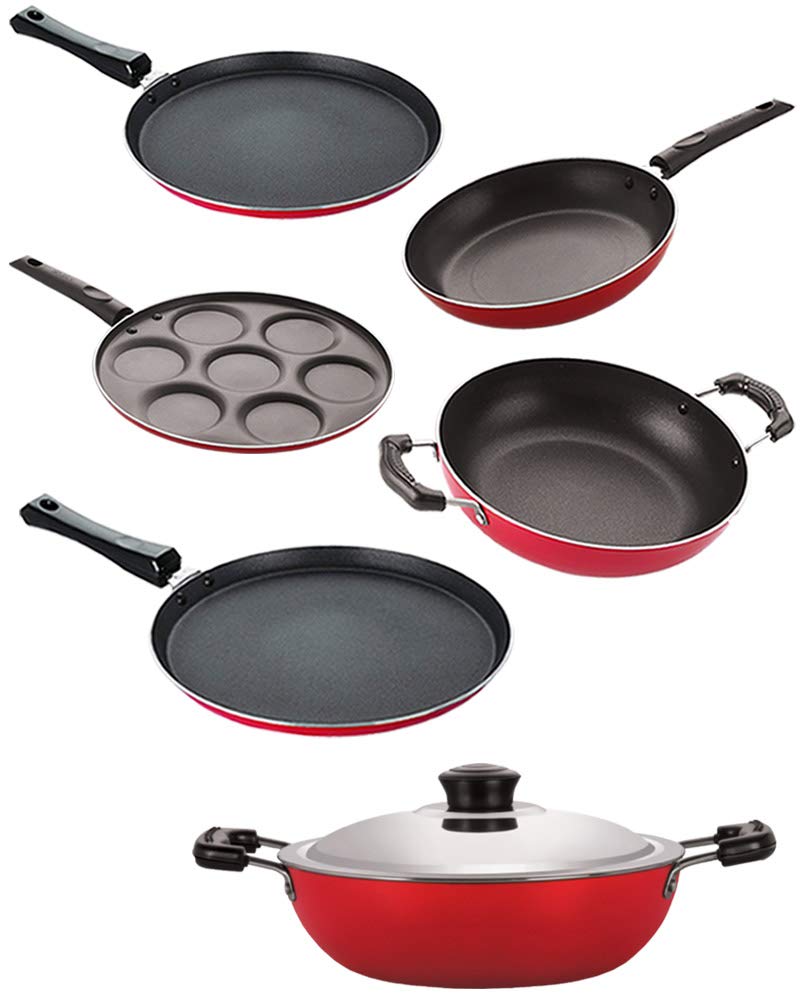 Nirlon Aluminium Non Stick Kitchenware Cooking Utencil Combo Set Of 6 Pieces (2.6Mm_Ft13_Kd13_Dkdb_Tp_Ft11_Up7)