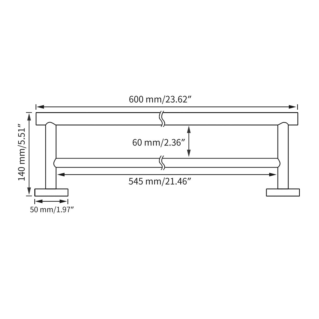 Miyili Matte Black Double Bath Towel Bar 24-Inch Sus 304 Stainless Steel Hand Towel Rack For Bathroom, A01B60B