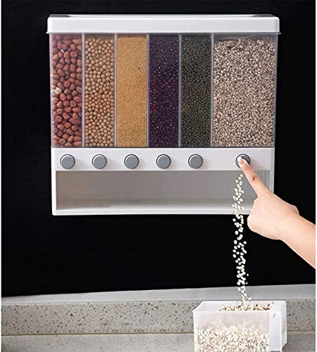 Peyx WallMounted Dry Food Dispenser 6Grid Cereal Dispensers Kitchen Food Storage Container Tank For Pulses, Cornflakes, Rice, 