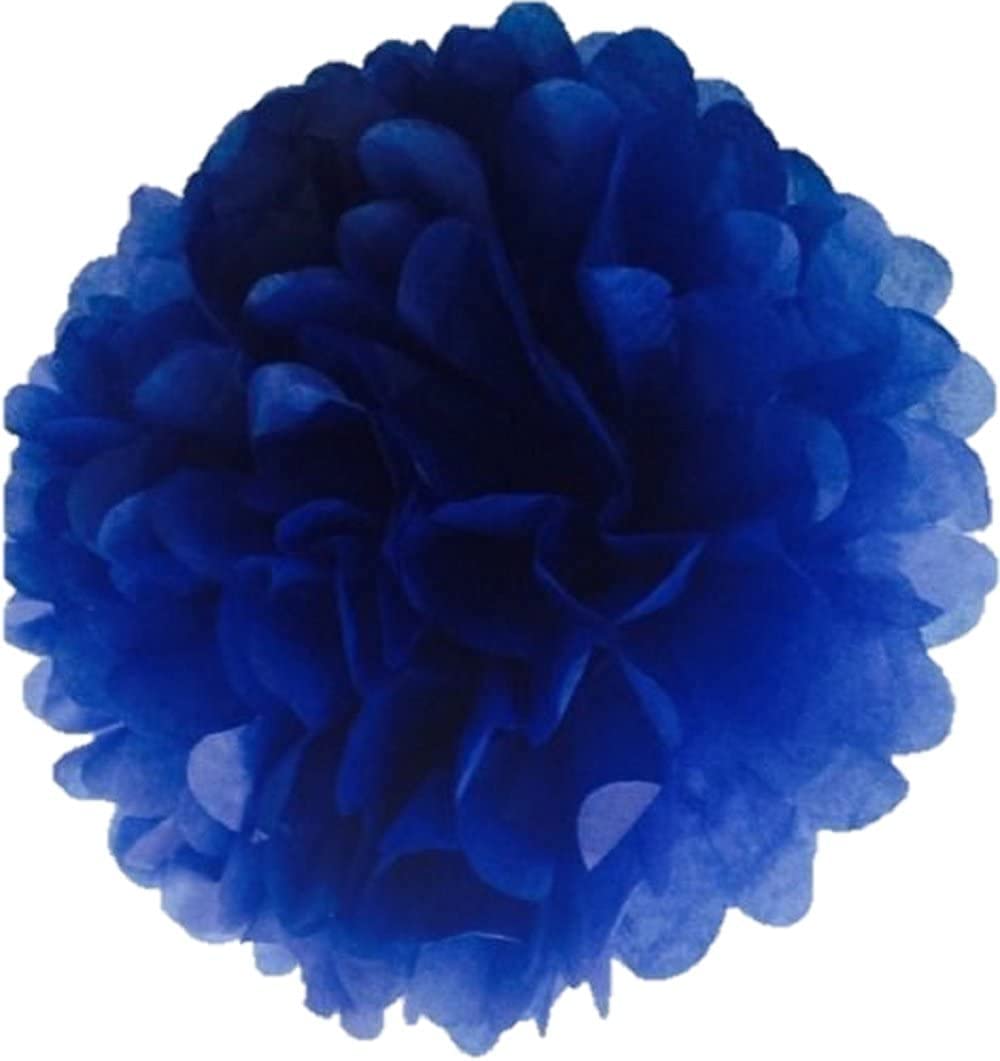 Pack Of 10 Tissue Paper Flower Ball Pom Pom Party Decoration Indoor Outdoor 6'' 8'' 10'' 12'' 14'' (Royal Blue, 8'')