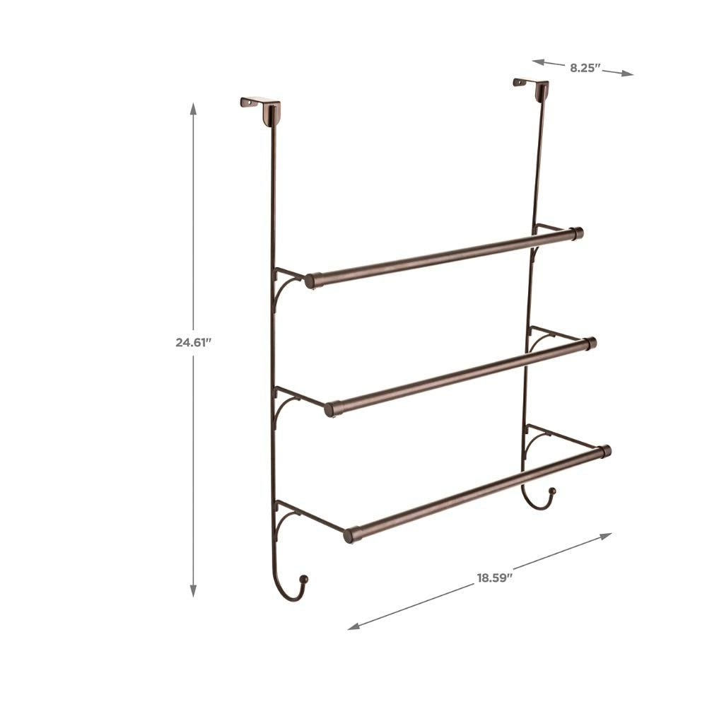 Franklin Brass (1-Pack) Over The Door Hooks Triple Towel Rack Bronze 3-Tier Towel Bar Rack With Hooks For Bathroom Organizers An