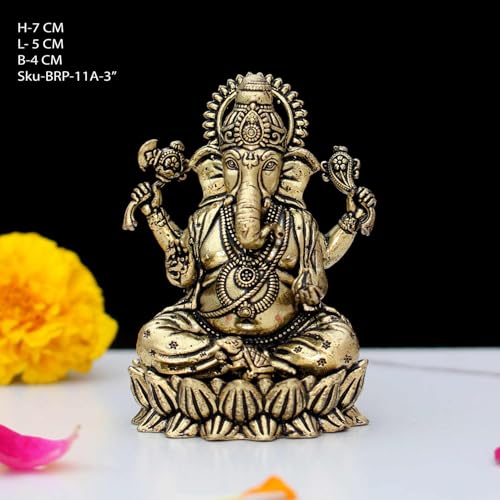 Indicast Brass Ganesha Idol For Good Luck & Worship | 3 Ganpati Hindu God Statue Figurine Perfect For Decoration Puja & Gifting