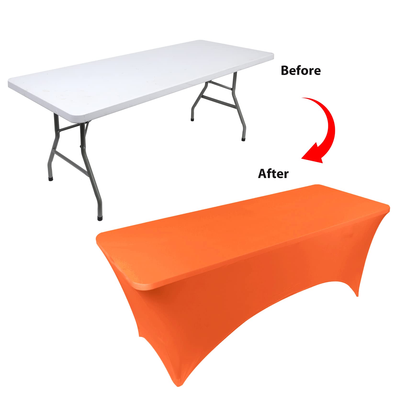 Bddc Table Covers For 6 Foot Tables, Spandex Table Covers 6Ft, Orange Table Cloths Rectangle 6Ft For Events, Wedding, Banquets &