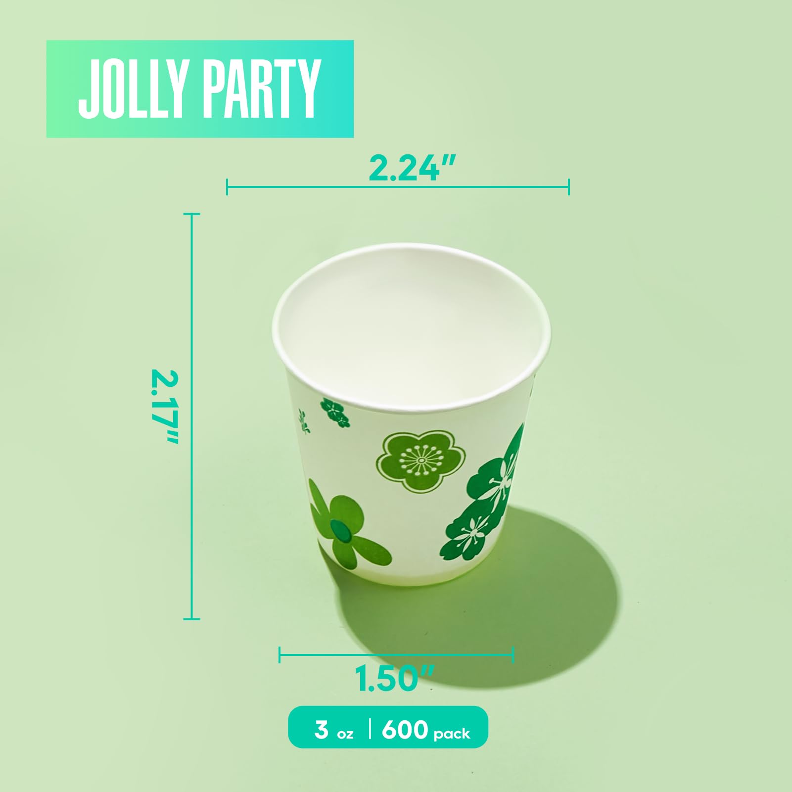 [600 Pack] Paper Cups  3oz Disposable Bathroom Cups  Mouthwash Cups  Cold Disposable Drinking Cup for Party  Picnic  BBQ  Travel  and Event  Green Floral