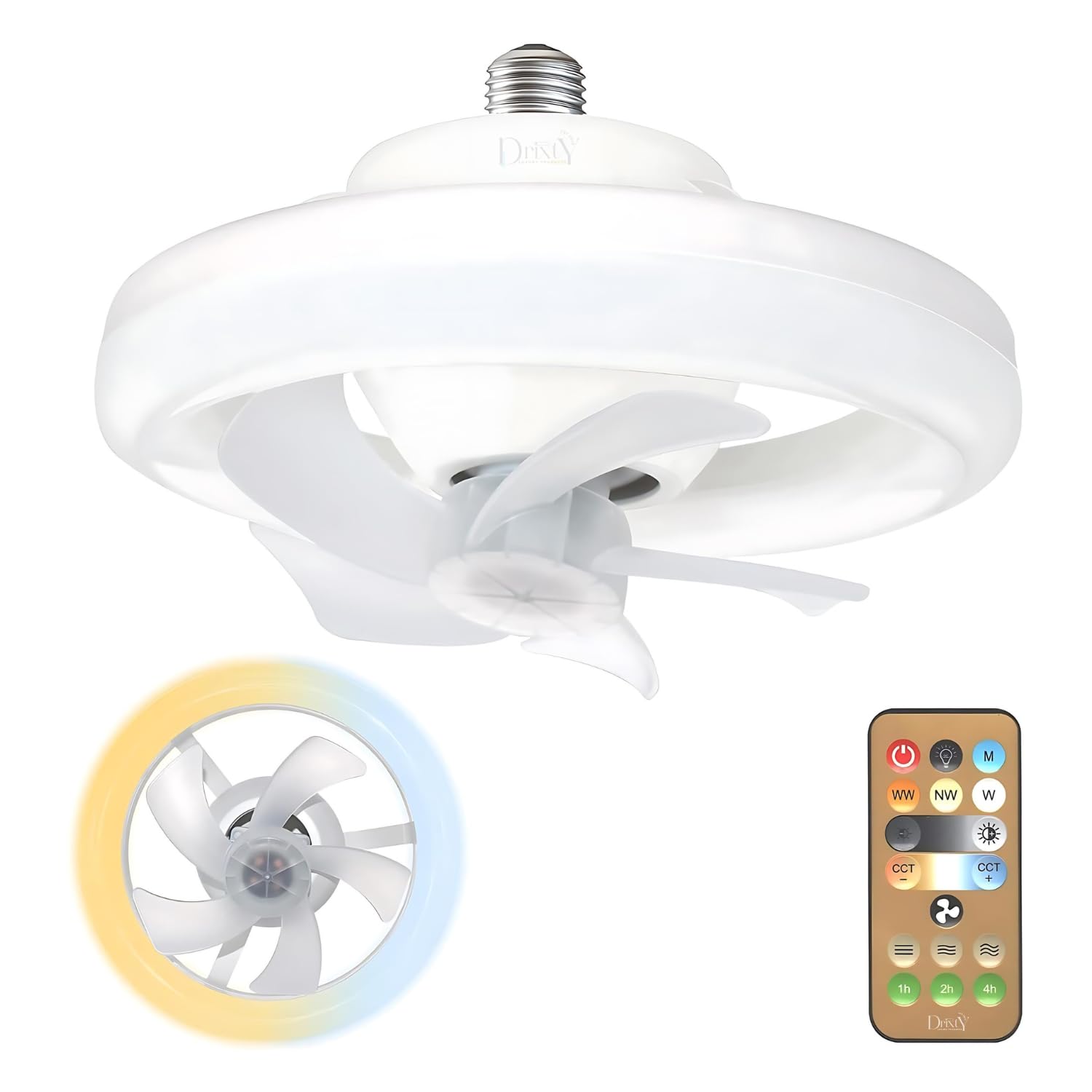 Drixty Ceiling Fan With Led Light, 3 Color Dimmable(Warm/Neutral/Cool) 10 Light/ 7.5 Oscillating Fan With Remote & 3 Speed Cont