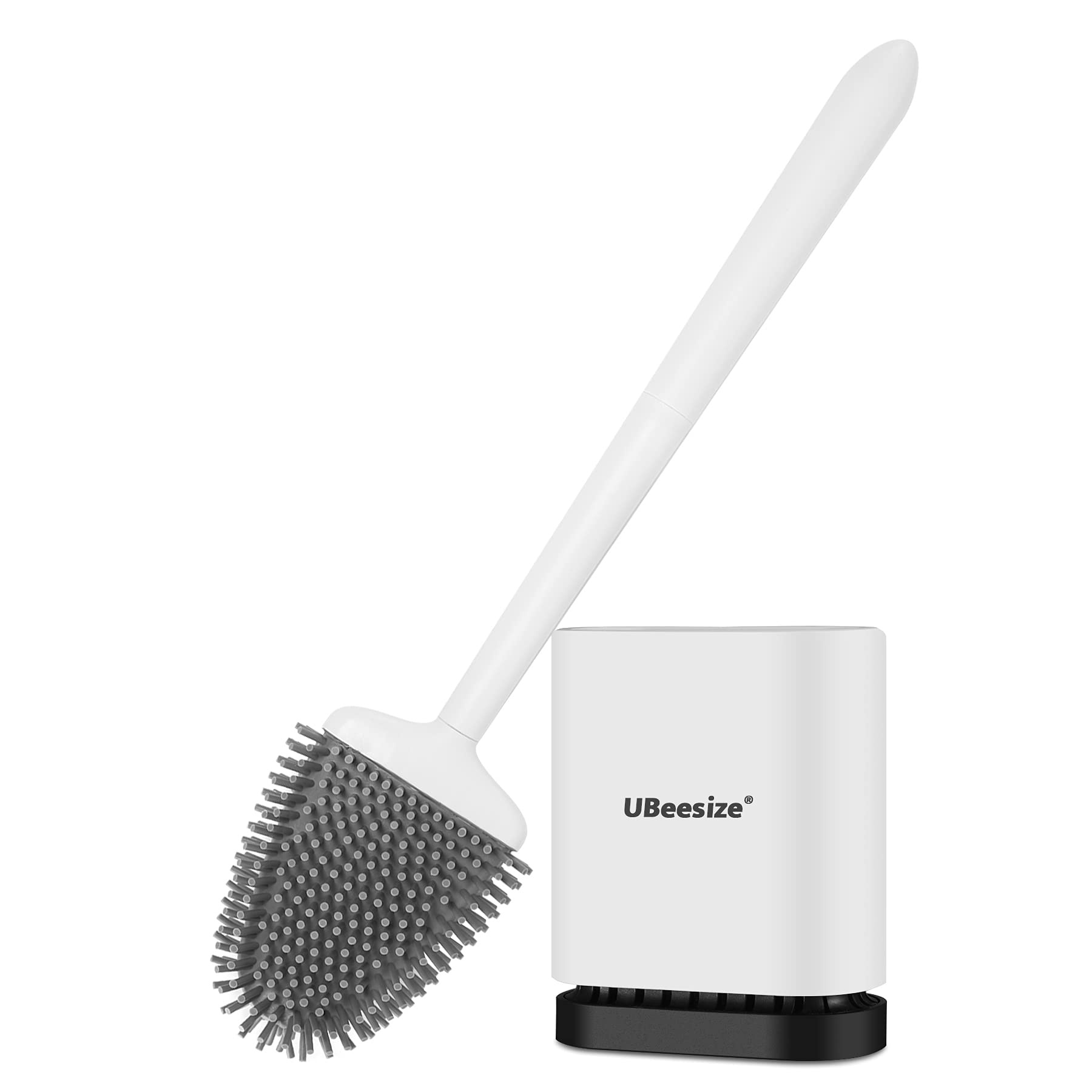 Ubeesize Toilet Brush With Flexible Brush Head And Silicone Bristles, Quick Drying Holder Set For Bathroom, Compact Size, White.