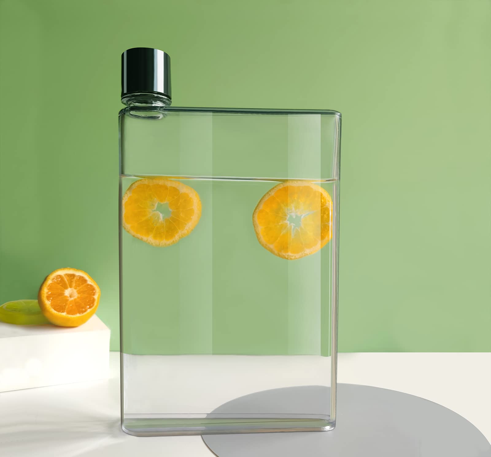 Clear Reusable Slim Flat Water Bottle 420Ml - Fits In Pocket Random Corner.Transparent Portable Cup For School,Sports, Travel, D