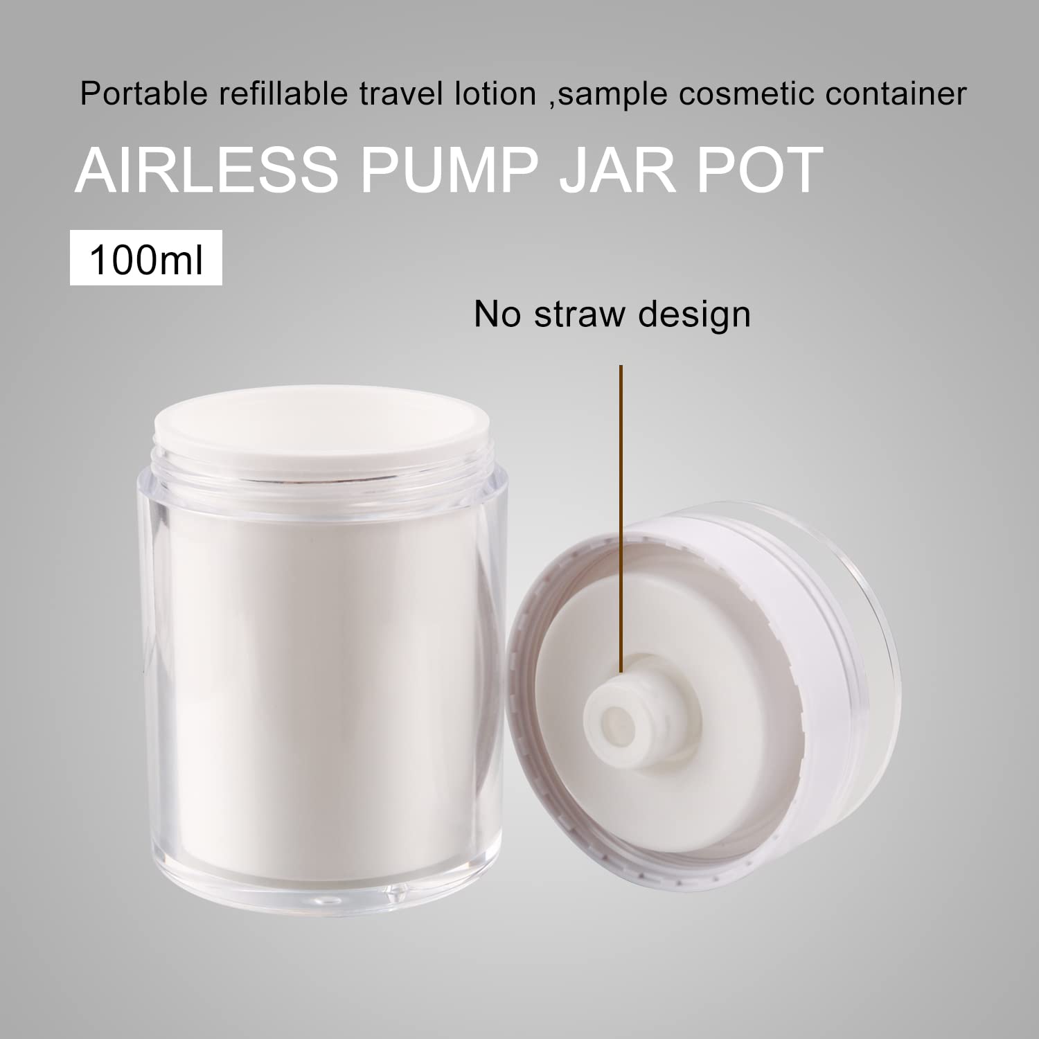 Usrommaner 2 Pack 3.34 Oz Airless Pump Jar,Empty Acrylic Vacuum Jar With Press Pump,Portable Travel Face Cream Lotion Container