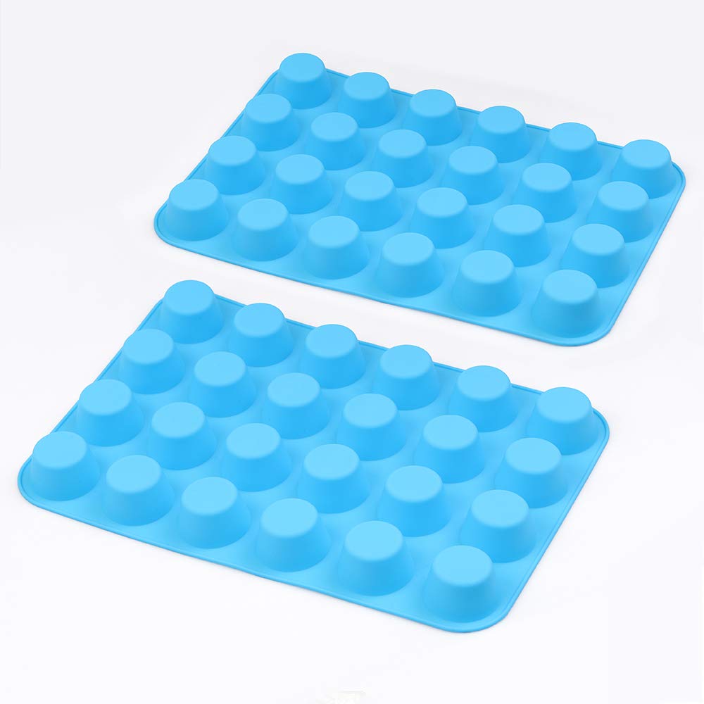 Homedge 24-Cup Silicone Mini Muffin Pan, 3 Packs Non-Stick Muffin Molds For Cupcake, Tarts - Blue