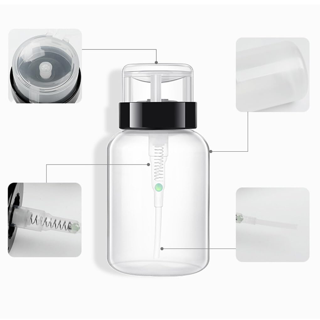 3 Pcs 200Ml/7Oz Nail Polish Remover Bottle Empty Push Down Lockable Pump Dispenser Bottle Polish Remover Clear Liquid Bottle Con