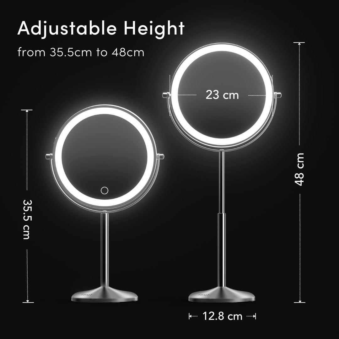 Fancii 9-Inch Lighted Makeup Mirror Height Adjustable with 10X /1X Magnification - Rechargeable, Double Sided LED Vanity Mirror