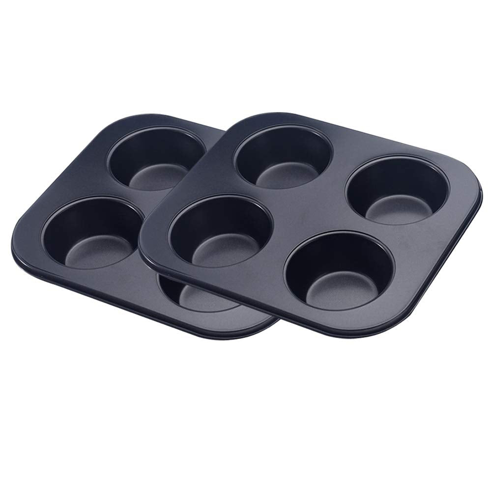 4 Cup Large Muffin Cupcake Moulds/Trays, Non Stick Cupcake Muffins Tin Baking Tray 2 Pack Carbon Steel Round Muffin & Cupcake Pa