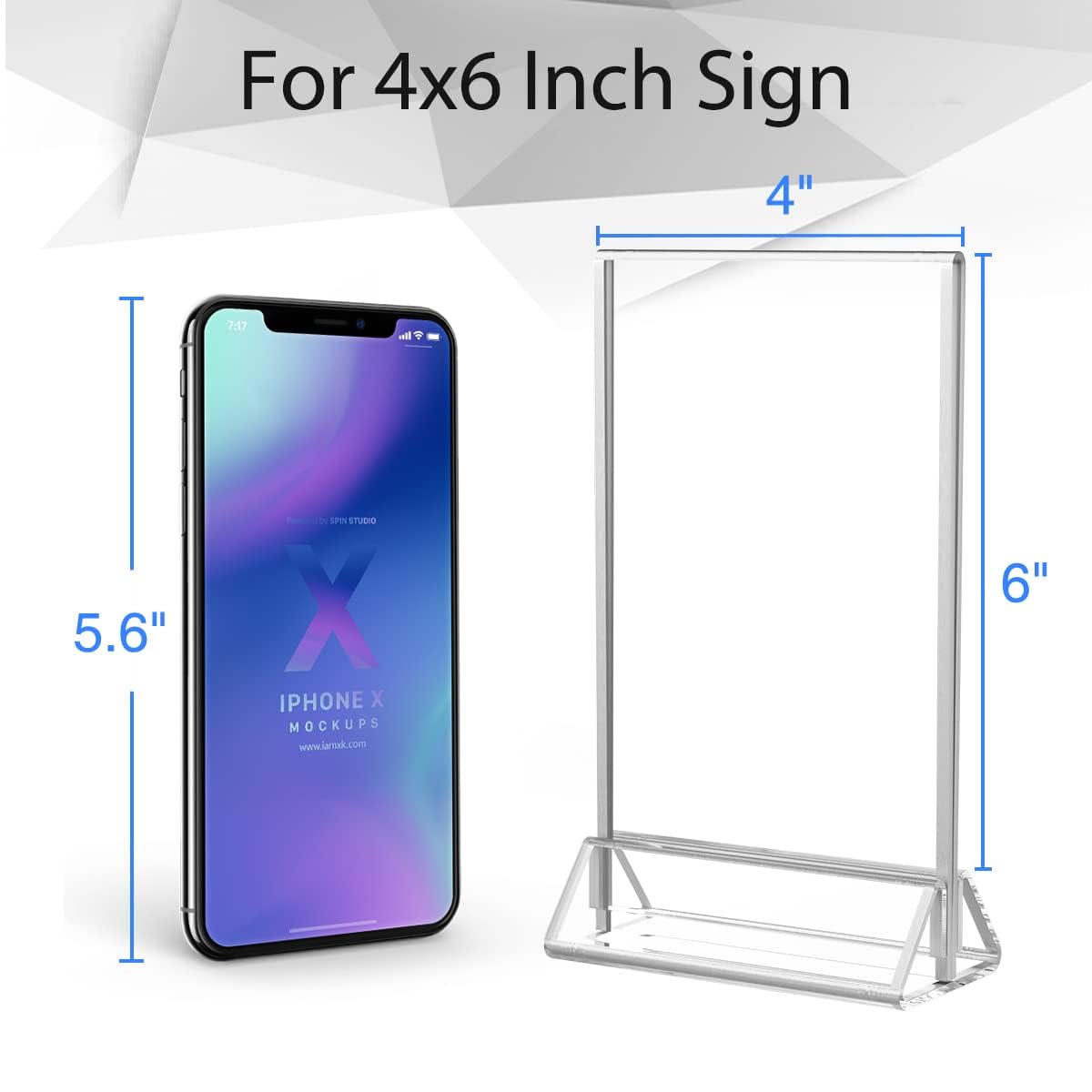 Niubee 6Pack 4X6 Clear Acrylic Sign Holder With Sliver Borders And Vertical Stand, Double Sided Table Menu Holders Picture Frame