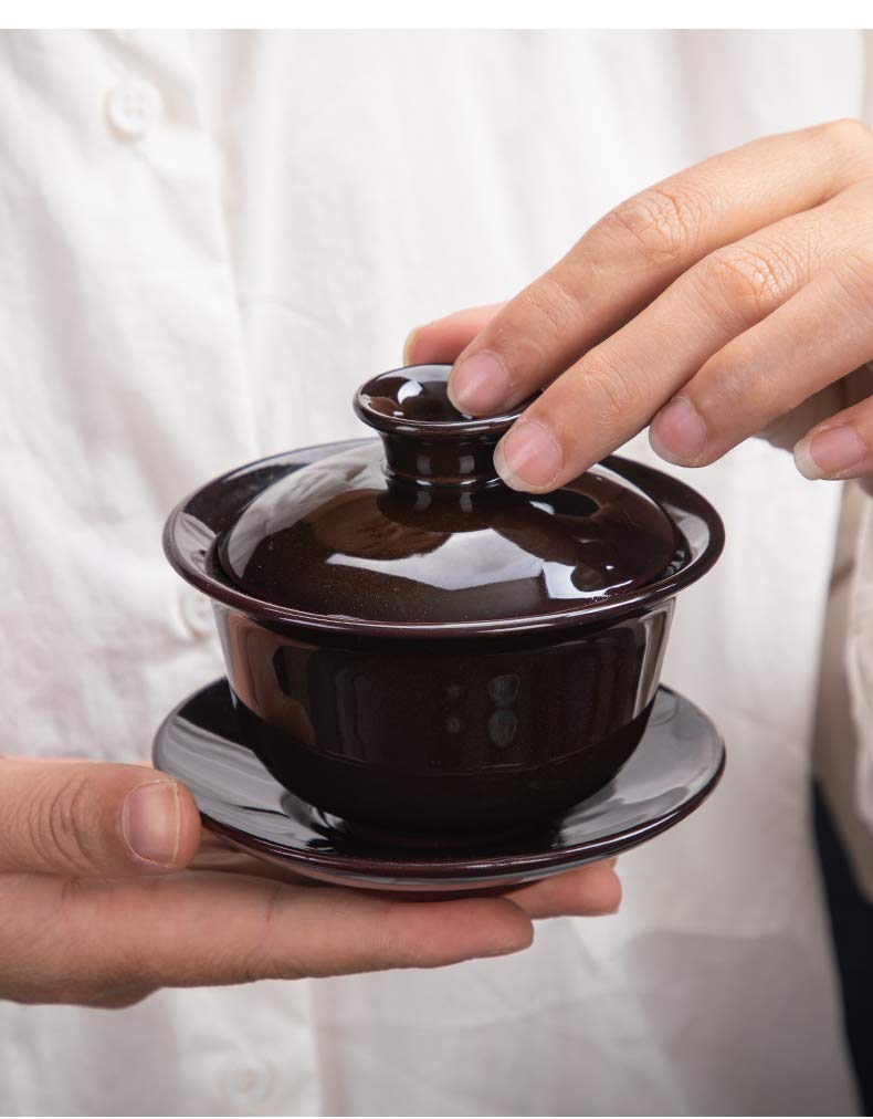 Sizikato Kiln Glazed Ceramic Gaiwan Teacup Kung Fu Tea Cup And Saucer With Lid. 5 Oz