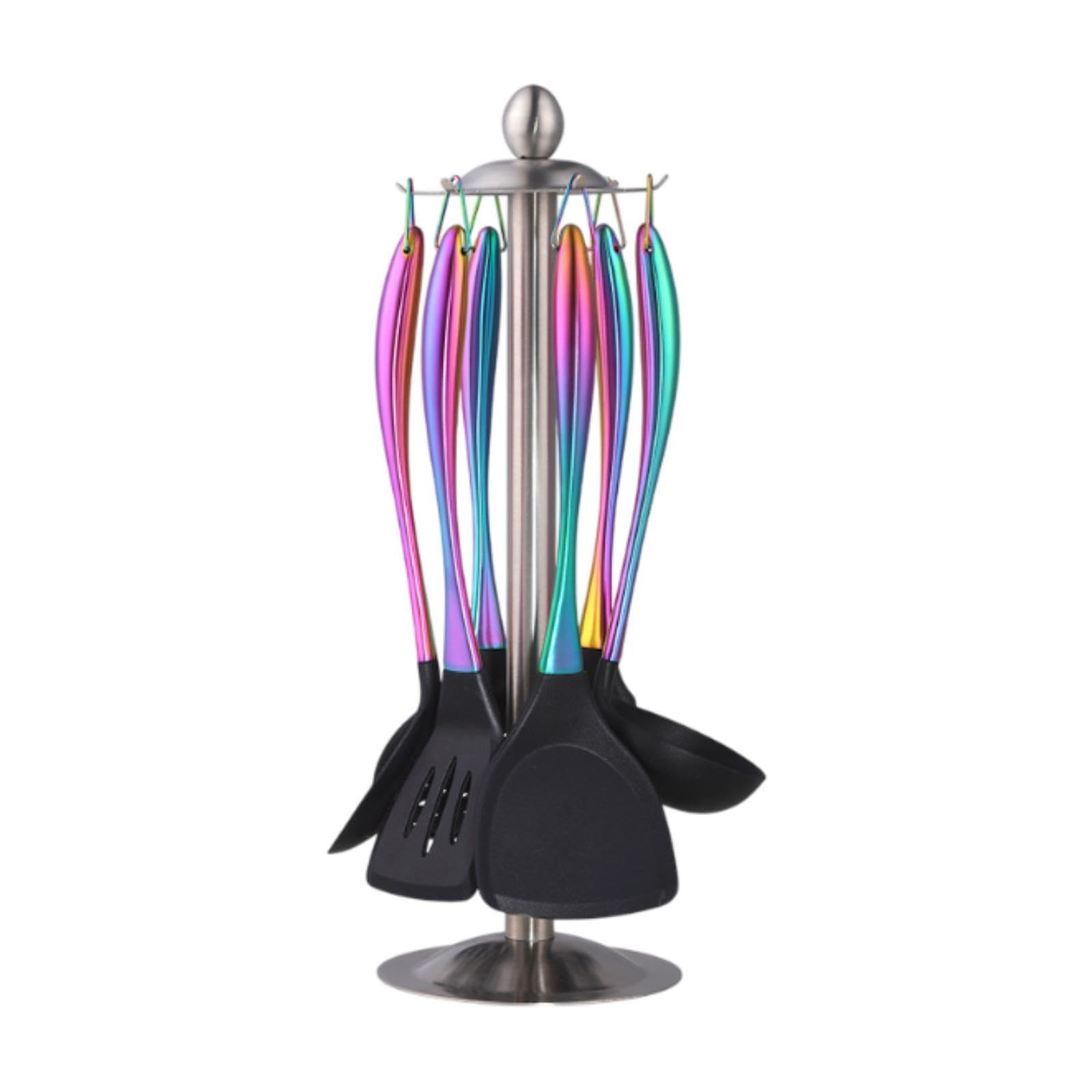Myaddiction 7X Silicone Kitchen Utensils Set Stainless Steel Handle Cookware For Cooking Colorful