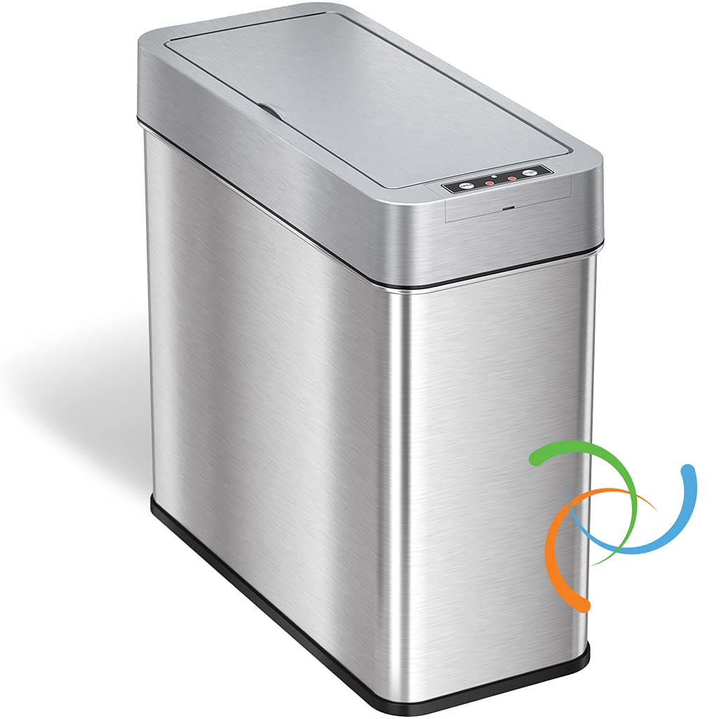 Itouchless 4 Gallon Slim Sensor Trash Can (Lid Opens Right) With Absorbx Odor Control, 15 Liter Slim Stainless Steel Automatic W