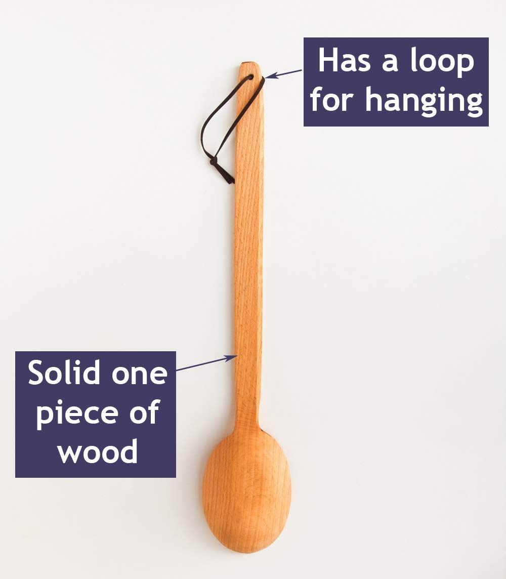 Ecosall Heavy Duty Large Wooden Spoon 18-Inch, Long Handle Cooking Spoon With A Scoop. Nonstick Big Spoon For Stirring, Mixing C