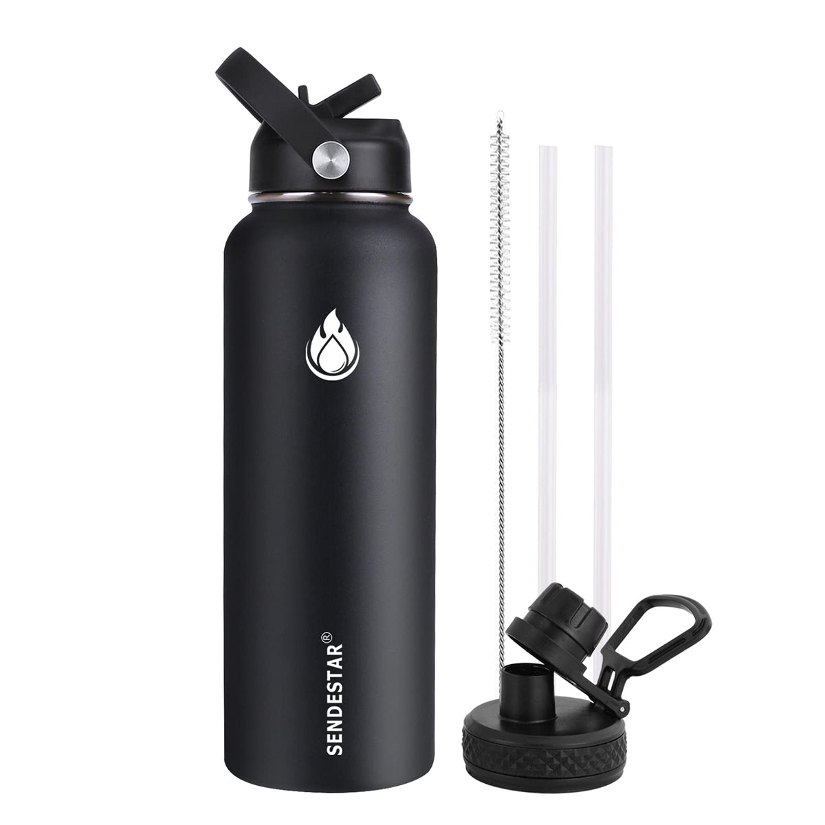 Sendestar Stainless Steel Water Bottle, Insulated Water Bottle 40 Oz With New Straw Lid Or Spout Lid Keeps Liquids Hot Or Cold W