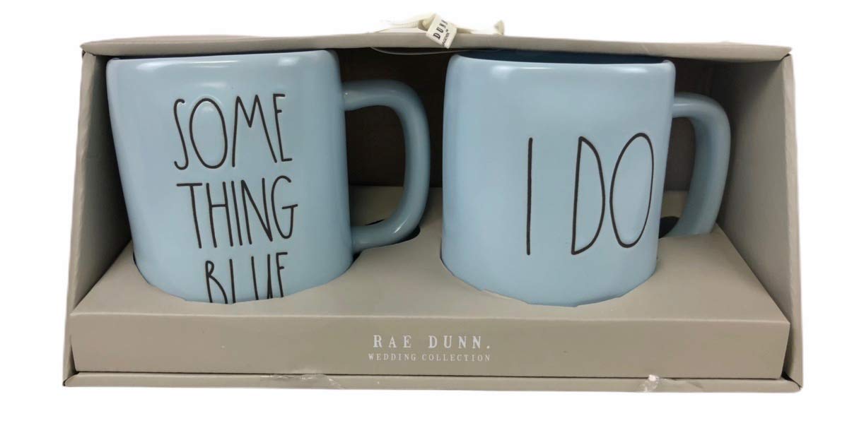 Rae Dunn Wedding Collection Some Thing Blue I Do Blue Allover Ll Coffee Mug Gift Set